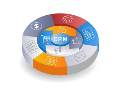 Infographic crm iş sistemi düz izometrik 3d illüstrasyon