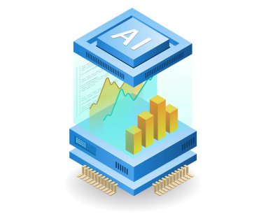 Sistem analisti yapay zeka konsepti, düz izometrik 3D illüstrasyon