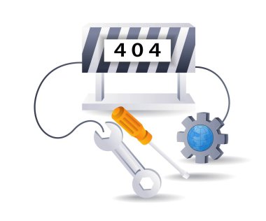 Bakım hatası kodu 404 işareti, düz izometrik 3d illüstrasyon