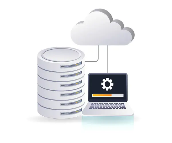 Upgrade Maintenance Cloud Server Flat Isometric Illustration — Stock Vector