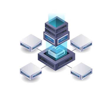 Yapay zeka ağı sunucusu izometrik düz illüstrasyon