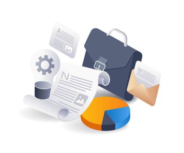 İş çantası fikri Infographic 3d illüstrasyon düz izometrik