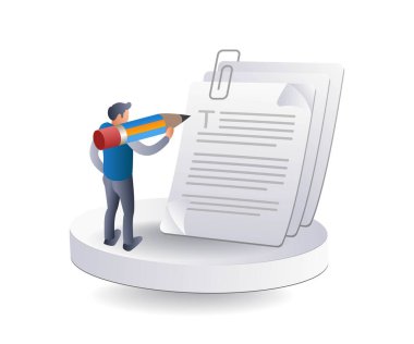 Kağıt bilgili resimleme üzerine yazılıyor 3d düz izometrik