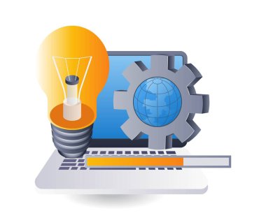 Bilgisayar güncelleme bakım fikri, Infographic 3d illüstrasyon düz izometrik