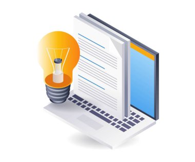 İçerik işi makale veri fikirleri, bilgi grafikleri düz izometrik 3d illüstrasyon