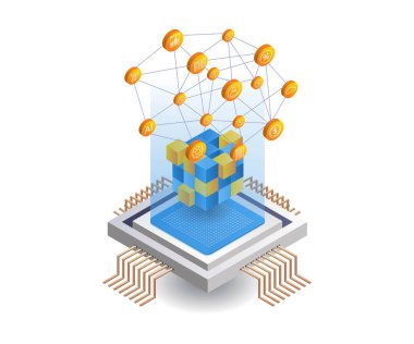 Ağ çipi zeka işlemci teknolojisi düz izometrik çizim