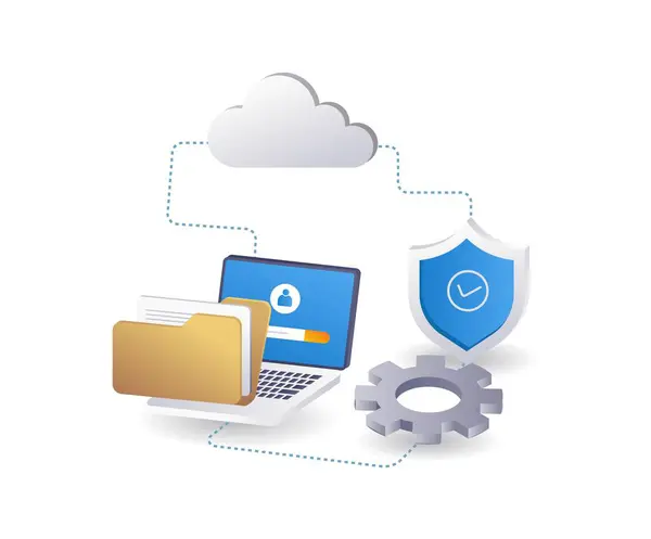 Tecnologia Cloud Server Sicurezza Dei Dati Del Computer Piatto Isometrico Grafiche Vettoriali