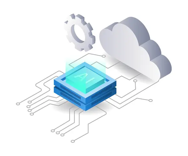 Kunstmatige Intelligentie Cloud Netwerk Infographic Illustratie Platte Isometrische Rechtenvrije Stockillustraties