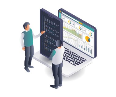 Programcı Takımlarının görüşleri düz izometrik illüstrasyon