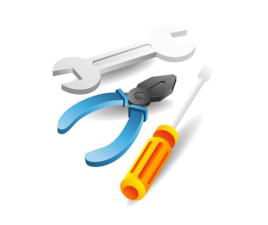 Mekanik araçlar pense anahtarı ve tornavida çizim tasarımı