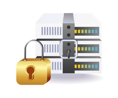 Veri merkezini koruyan asma kilit simgesine sahip sunucu güvenliği