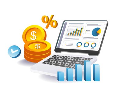 Ekonomik strateji için iş finansal grafikleri olan dizüstü bilgisayar