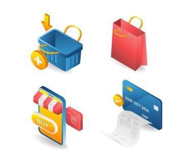 Ticari temalı çevrimiçi alışveriş paketi illüstrasyonu