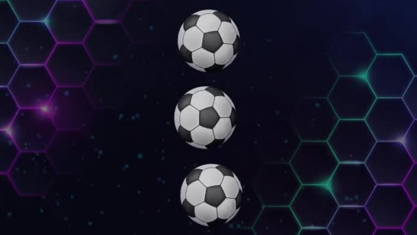 Trzy Football Piłka Nożna Animacja Czarnym Tle Piłki Nożnej Gry — Wideo stockowe