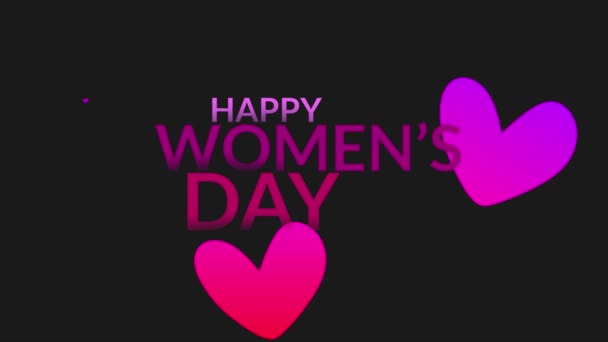 Happy Womens Day Pink Hearts Black Background International Womens Day — Stok Video