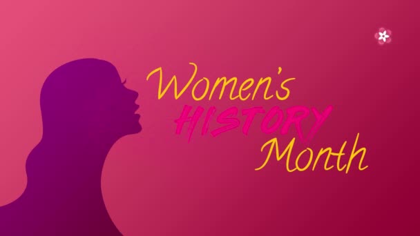 女性史月間とアニメーション女性の顔と女性の歴史のための花 — ストック動画