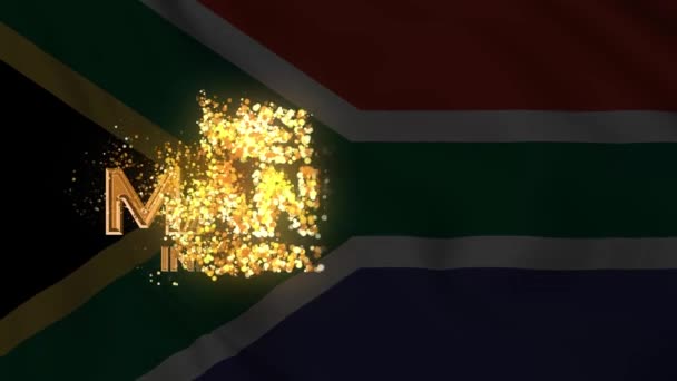 Золотой Текст Международного Дня Нельсона Манделы Анимационным Фоном Флага Южной — стоковое видео