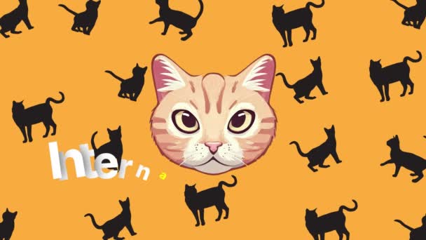 Kedi Günü Için Kedi Animasyonu Arkaplanlı Uluslararası Kedi Günü — Stok video