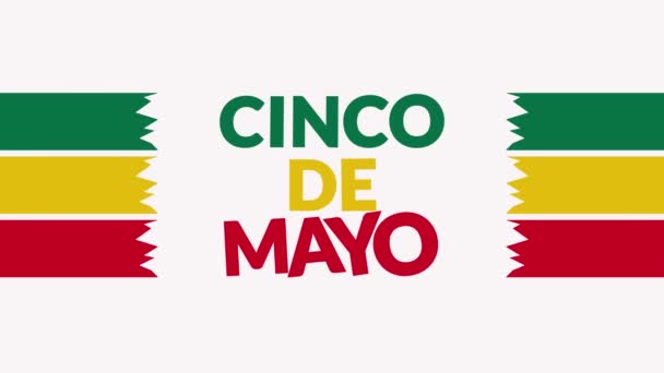 Cinco Mayo Naadloze Looping Tekst Animatie Met Zijlijnen Witte Achtergrond — Stockvideo