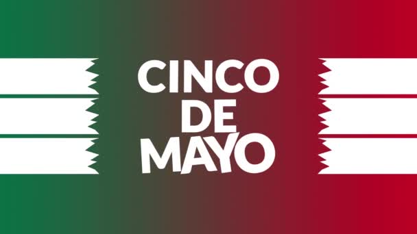 メキシコのフラッグカラー背景のシンコデメイヨーアニメーション シンコデメイヨーイベントを祝うためのサイドラインパターンの背景を持つシンコデメイヨー — ストック動画