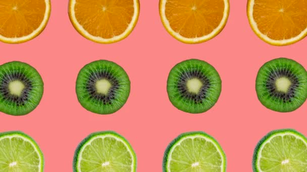 Nowoczesne Modne Jasne Animacja Żywności Migające Różne Owoce Limonki Pomarańcza — Wideo stockowe