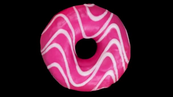 Moderna Animación Gastronómica Donut Giratorio Sobre Fondo Negro — Vídeos de Stock