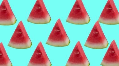 döngülü yaz meyve arka planı, turkuaz veya mavi renkli dikişsiz karpuz, tropikal yaz festivali, döngülü gıda animasyonu, kusursuz arka plan animasyonu. Yüksek kalite 4k