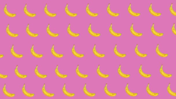 Animação Moderna Comida Moda Movimento Muitas Bananas Fundo Rosa Fundo — Vídeo de Stock