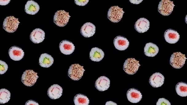 Animazione Cibo Alla Moda Sfondo Rotazione Sushi Maki Rotoli Sfondo — Video Stock