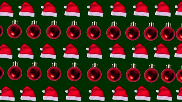 Zapętlone Christmas Animacji Santa Claus Kapelusze Christmas Ball Zabawki Zielonym — Wideo stockowe