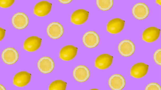 Анимация Желтого Лимона Розовом Фиолетовом Фоне — стоковое видео