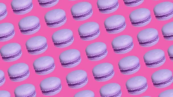 Trendy Food Sweet Animation Background Purple Macaron Cookies Pink Background — Video Stock