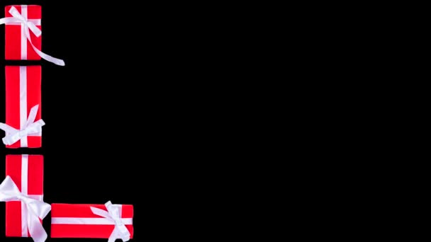 Черный Анимированный Праздничный Фон Местом Вставки Текста Подарочными Коробками Концепция — стоковое видео