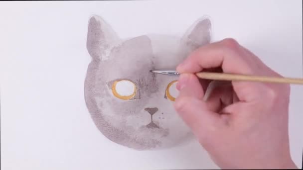 チュートリアル 水彩で簡単に英国の猫を描く方法 高品質4K映像 — ストック動画