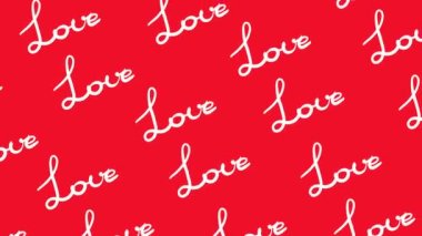 animated background with inscriptions love on a red background, the concept of valentines day or all lovers. High quality 4k footage