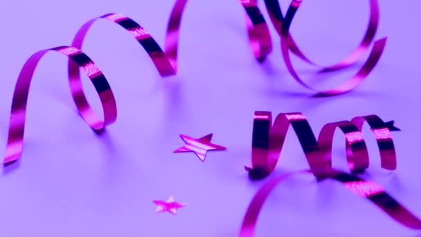 Festive Background Pink Serpentine Confetti Stars Decorative Background Concept Party — Stock Video