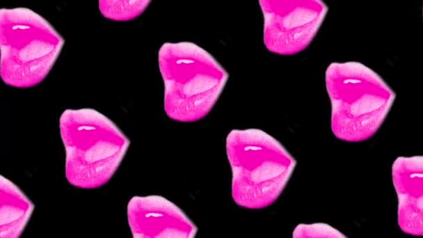 Modern Trendy Background Open Mouth Lips Black Background Motion Graphics — Stock Video