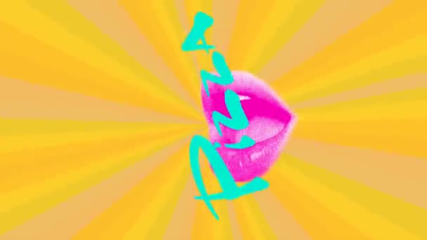 Poster Female Lips Inscription Pizza Yellow Background Style Pop Art — Stok video