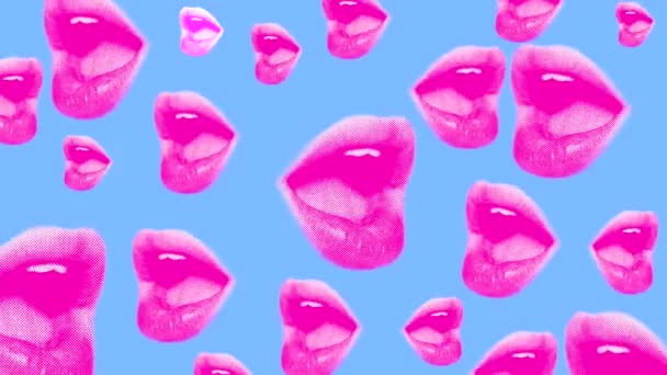 Animation Background Female Pink Lips Open Mouth Blue Background Pop — Stock Video