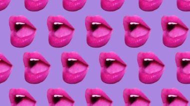 Modern moda arka plan, ağzı açık ya da dudakları siyah arka planda. hareket grafikleri döngülü arkaplan. Animasyon kolajı. Moda konsepti. Yüksek kalite 4k görüntü