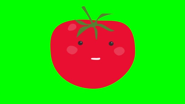 Talking Drawn Tomato Eyes Vegetable Chromakey Green Background Inserting Voice — Stock Video