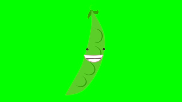 Tecknad Talar Gröna Ärtor Loop Med Alfa Kanal Vegetabilisk Animation — Stockvideo