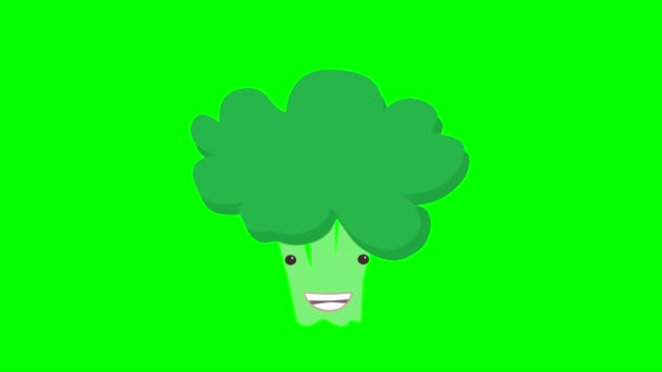 Tecknad Talar Broccoli Loop Med Alfa Kanal Vegetabilisk Animation Kromnyckel — Stockvideo