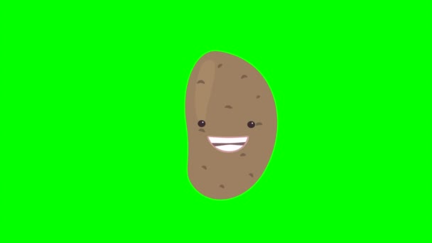卡通片讲马铃薯循环与阿尔法通道 色键绿色或透明背景上的蔬菜动画 — 图库视频影像