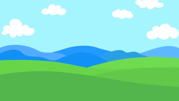 Doğan Batan Çizgi Film Animasyonu Dağların Yeşil Tepelerin Arka Planına — Stok video
