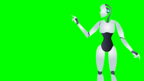Ona Robot Zielonym Tle Chroma Klucza Koncepcja Sztucznej Inteligencji Wysokiej — Wideo stockowe