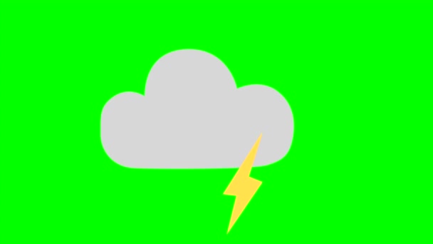 Kreslená Jednoduchá Ikona Mraků Vrhání Blesků Nebo Bouřkových Mraků Zelenou — Stock video