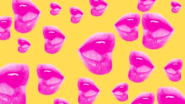 Fundo Animação Com Lábios Rosa Feminino Boca Aberta Fundo Amarelo — Vídeo de Stock
