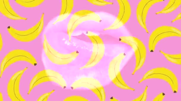 Сучасний Модний Фон Відкритим Ротом Або Губами Рожевому Банановому Тлі — стокове відео