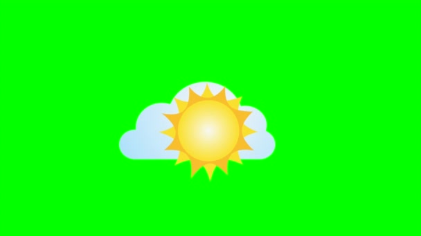 卡通简单的太阳旋转图标上的云彩背景绿色屏幕插入 色键绿色屏幕图形运动天气图标 库存视频3D动画 超高分辨率 高质量的4K镜头 — 图库视频影像